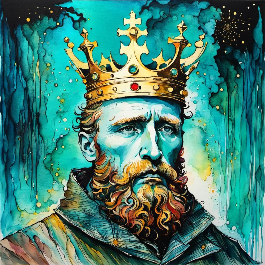 Crowned Lighthouse in Alcohol Ink Style