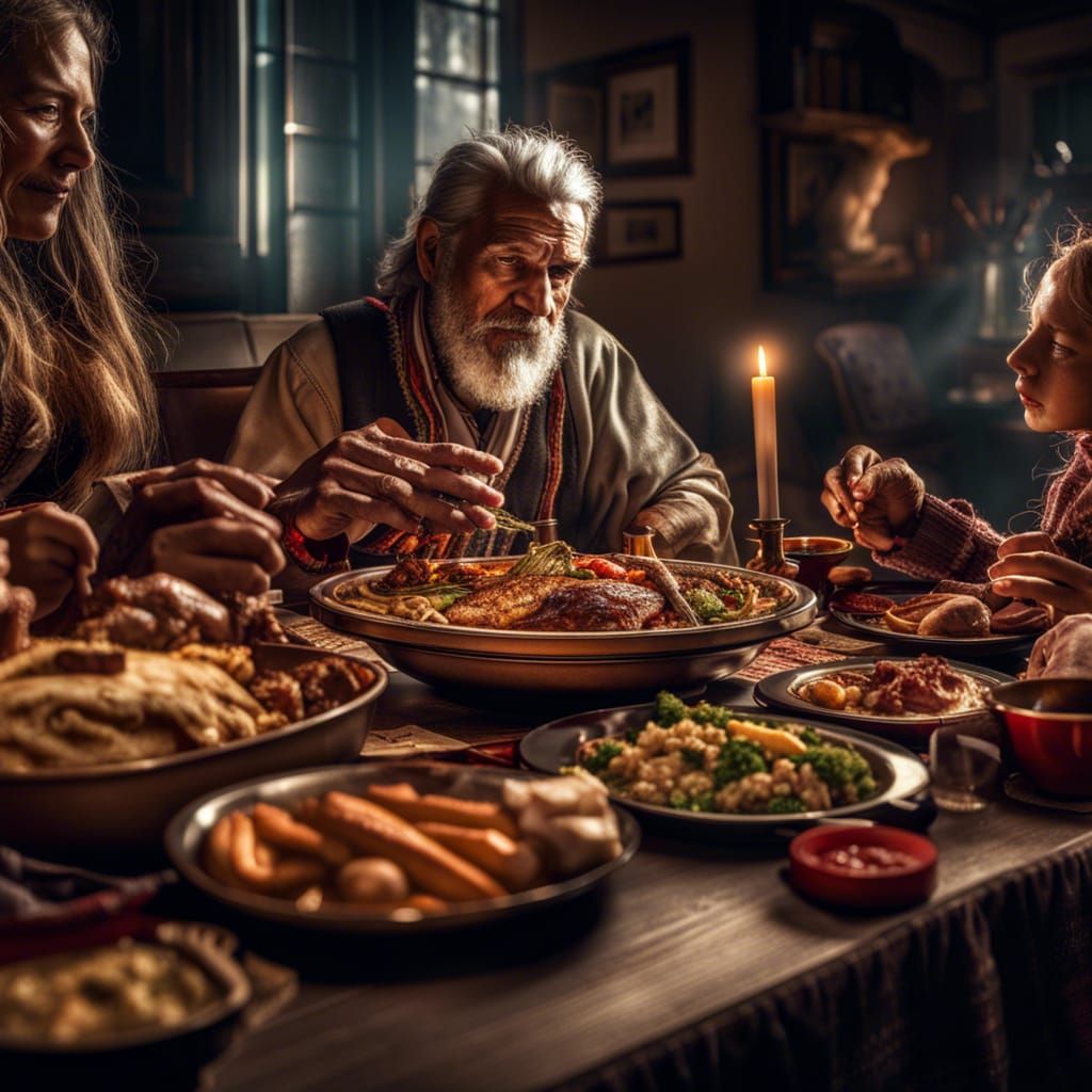Spirit Enjoys Feast With Family in Hyperrealism