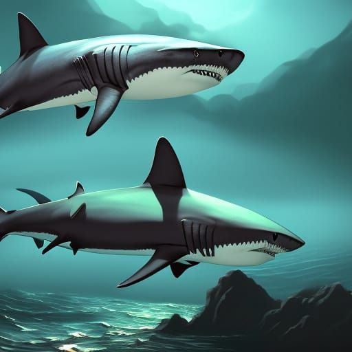 Detailed Shark Matte Painting in Deep Color