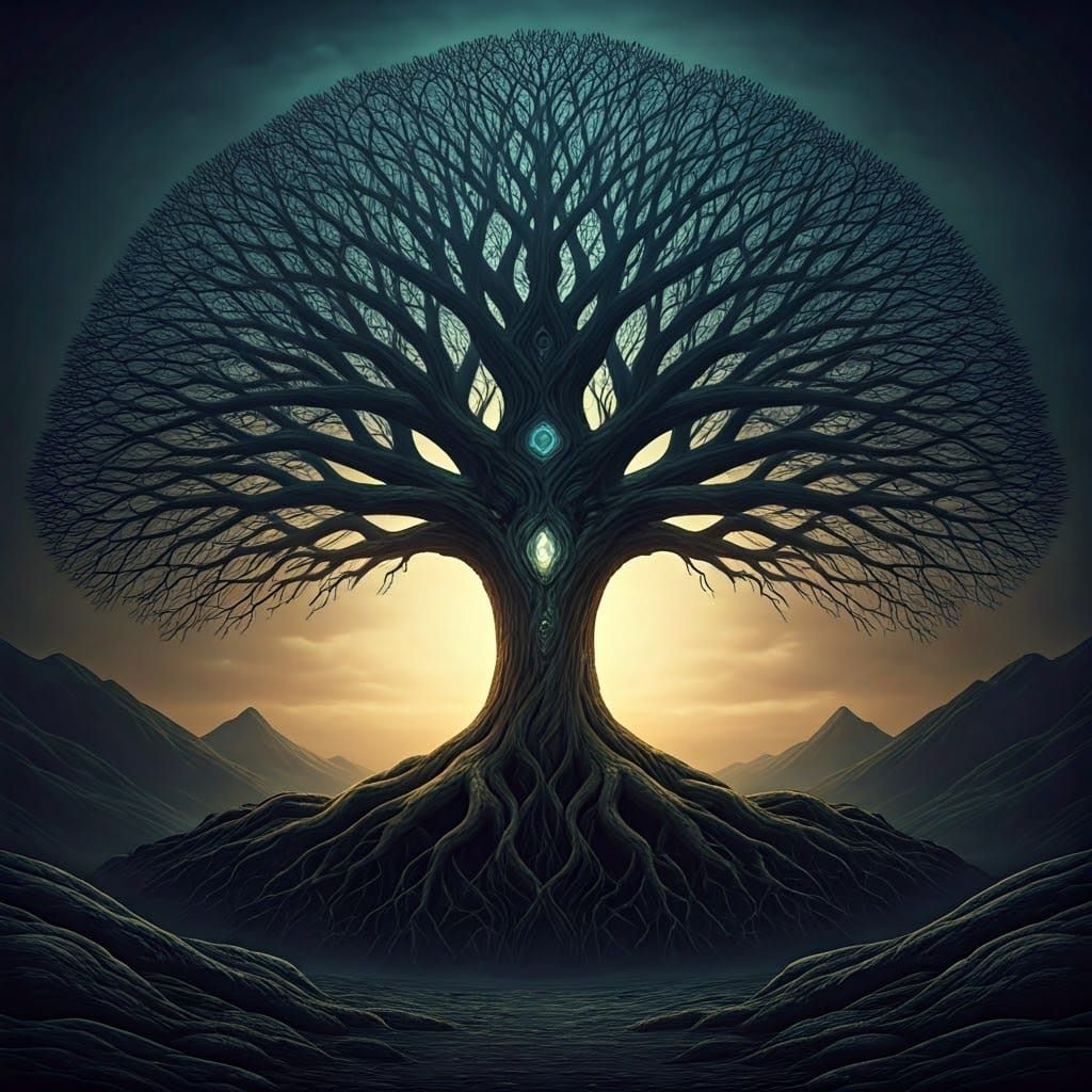 Mystical Yggdrasil World Tree in a Haunting Nordic Landscape