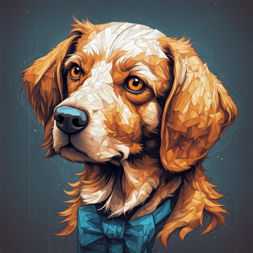 Cute Dog in Drawing Style: Volumetric Pixel Art