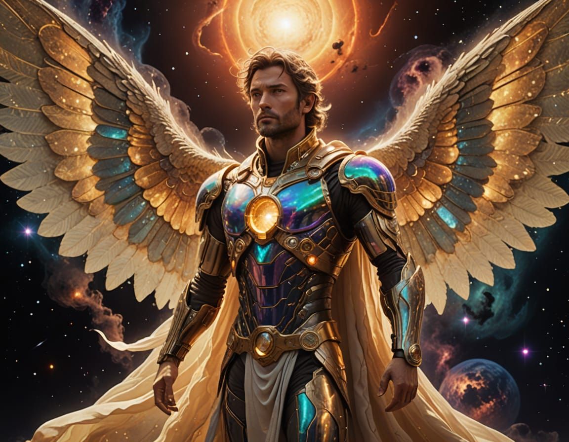 Celestial Being Gazing at Nebula on Barren Planet