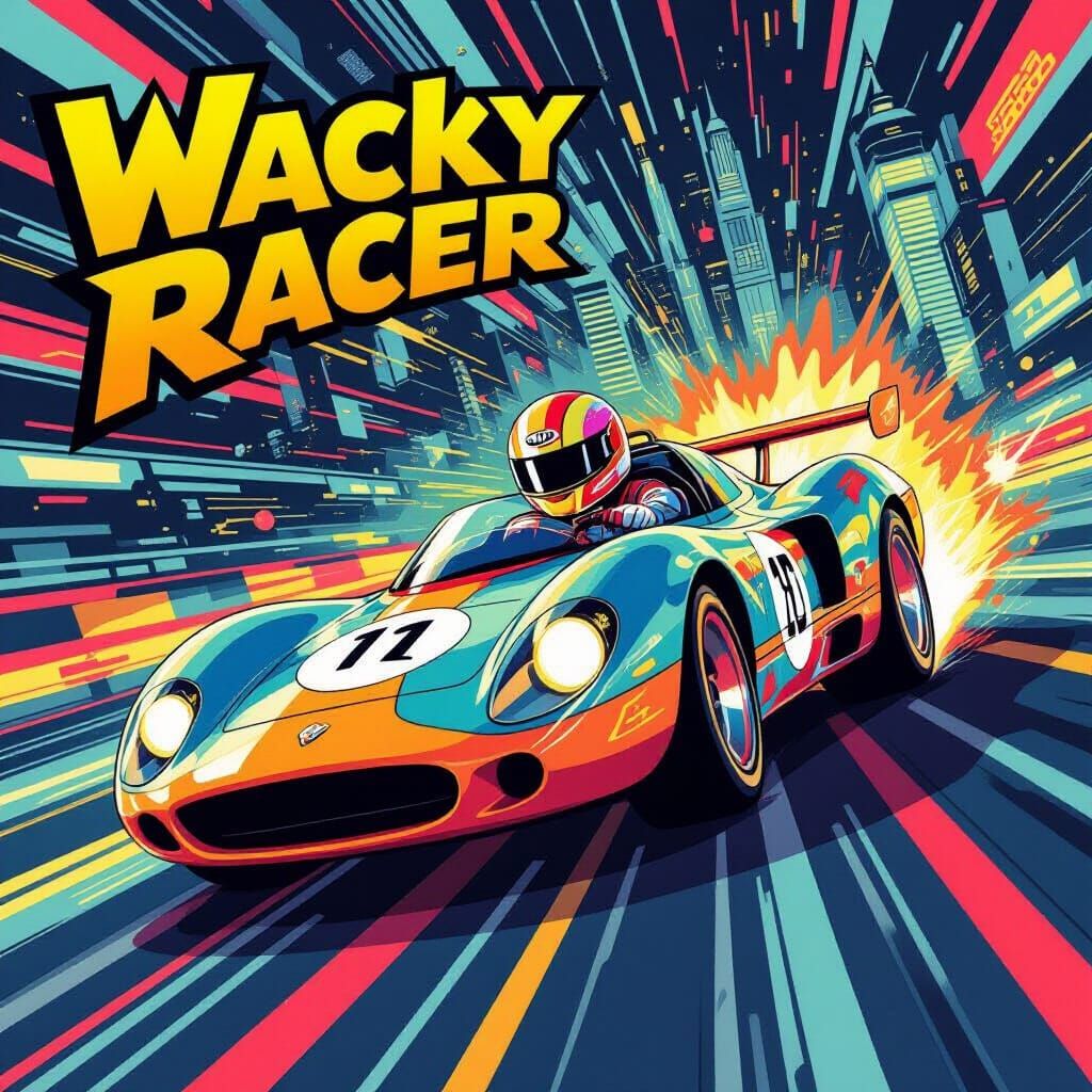 Wacky Racer in Psychedelic Retro-Futuristic Style