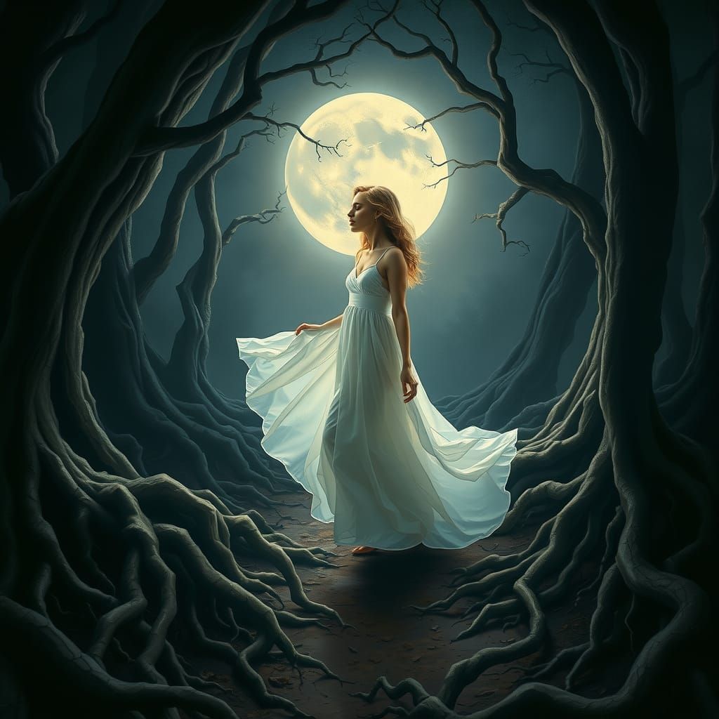 Ethereal Sleepwalker in Misty Forest, Surreal Art