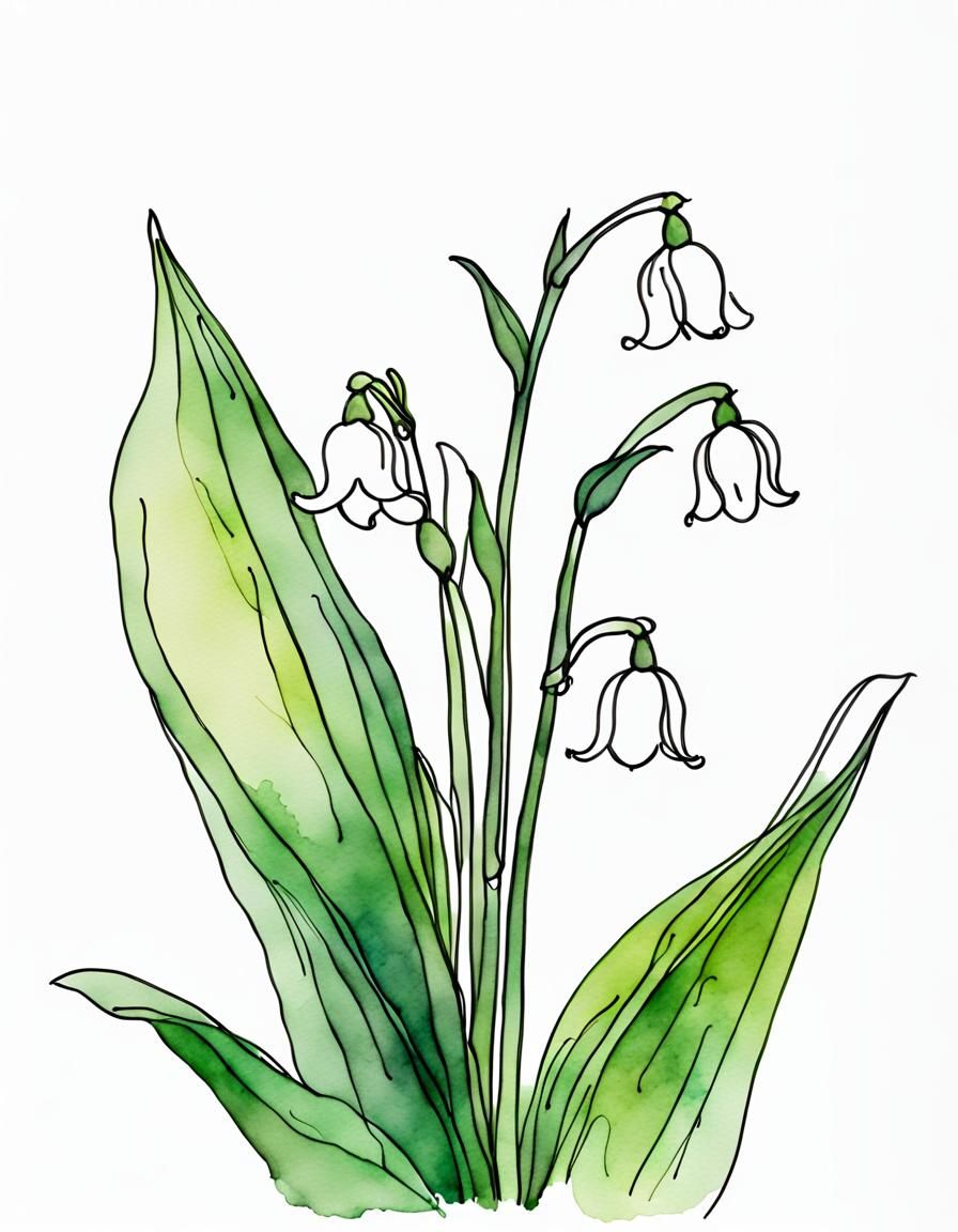 Delicate Watercolour Lily of the Valley in One Line Art