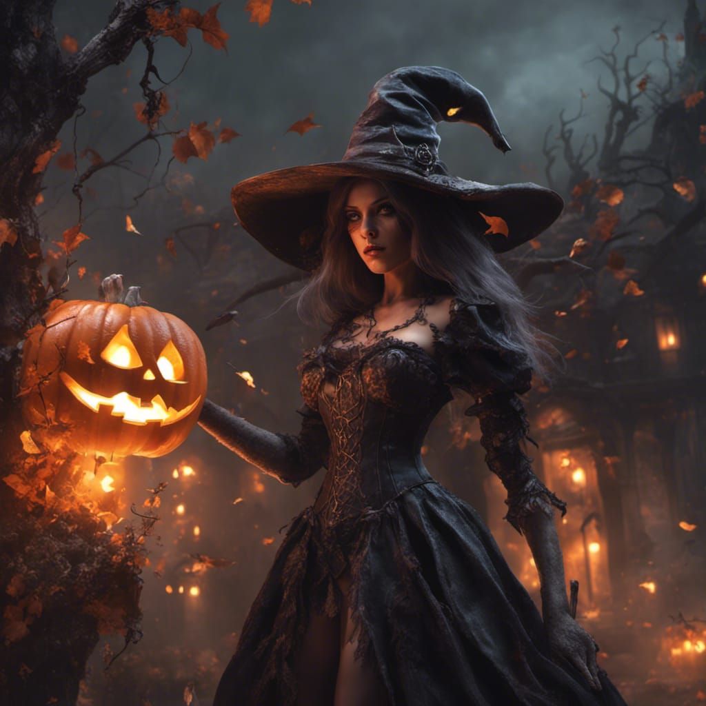 Spooky Halloween Witch in Dark Fantasy Style