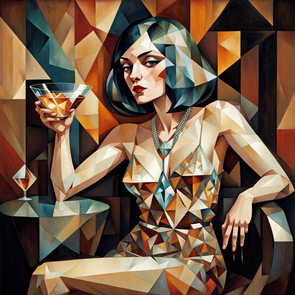 Crystal Cubism Portrait in 1920s Style