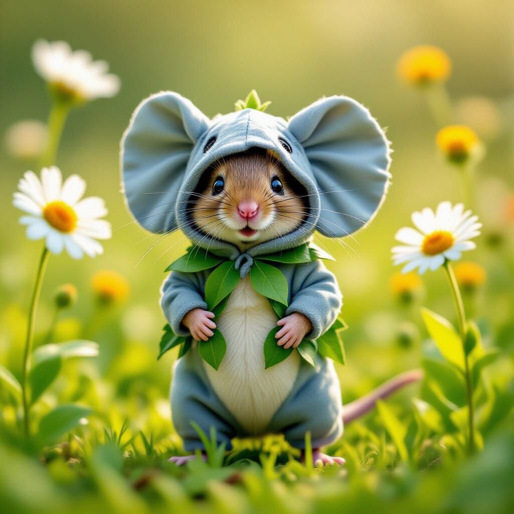 Tiny Mouse in Elephant Costume, Storybook Style