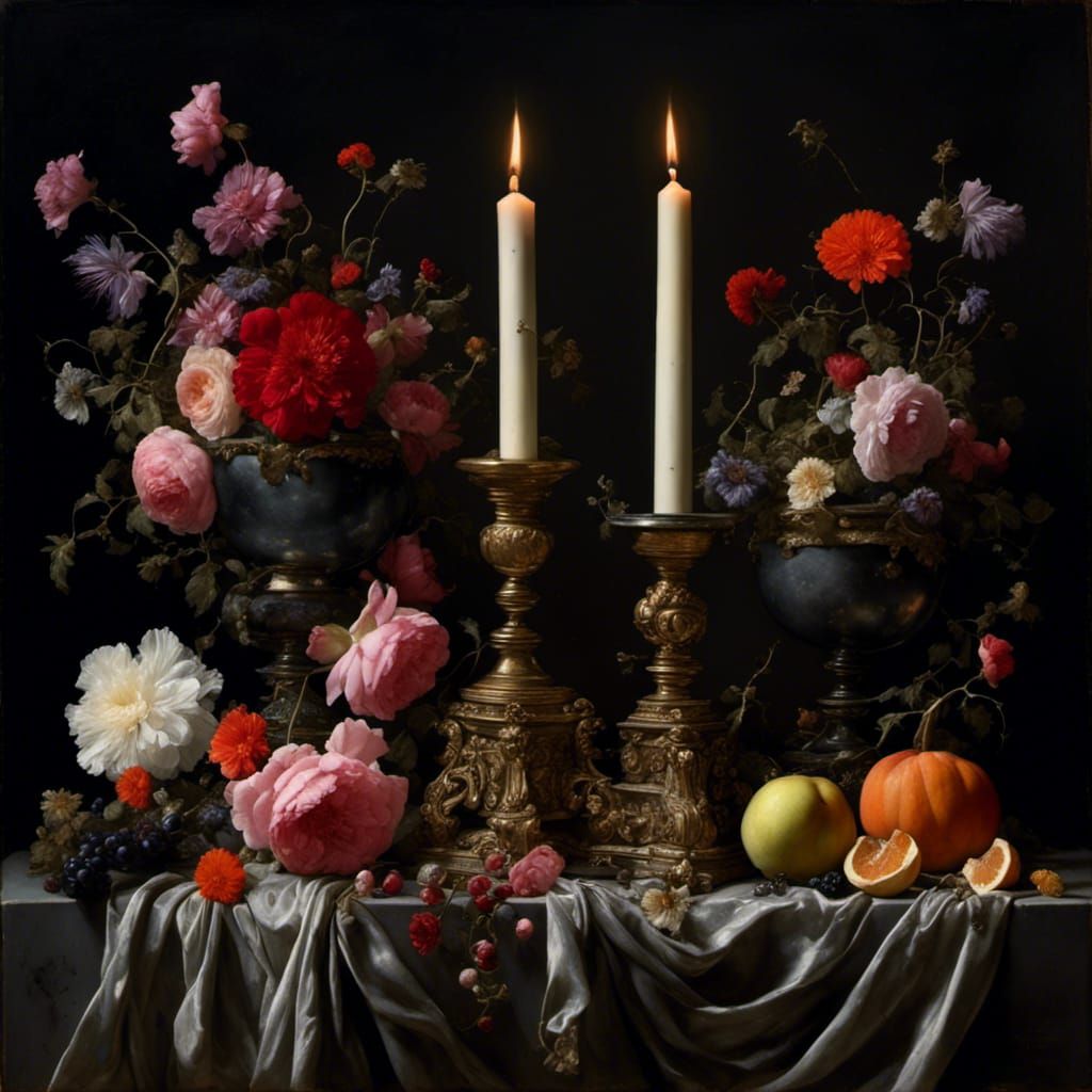 Vanitas Still Life with Hourglass in Oil Painting Style