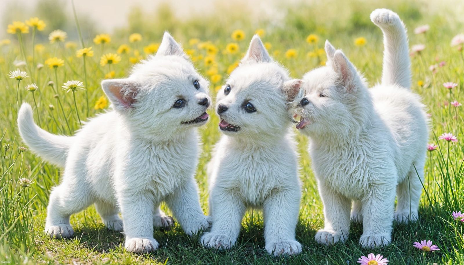 Puppies and Cats Play Together