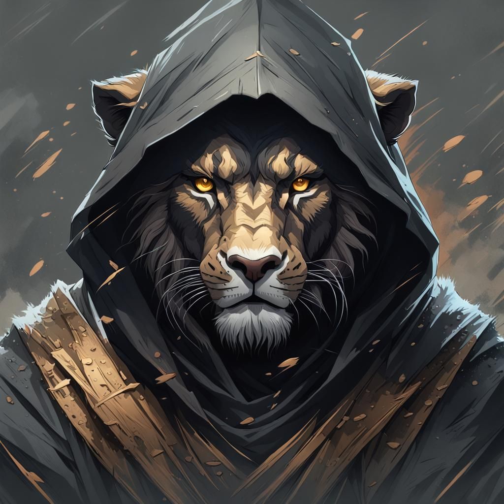 Ninja Lion Portrait in Hyperdetailed Style
