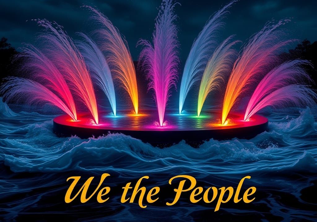 Surreal Rainbow Water Feature in Storm, Miyazaki Style