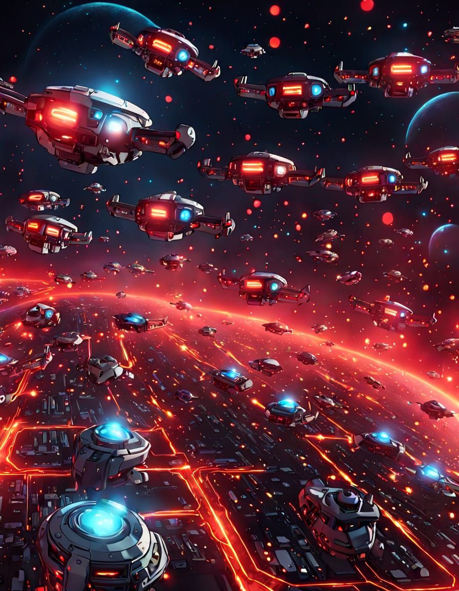 City-Sized Drones Swarm in Space: Sci-Fi Comic Art