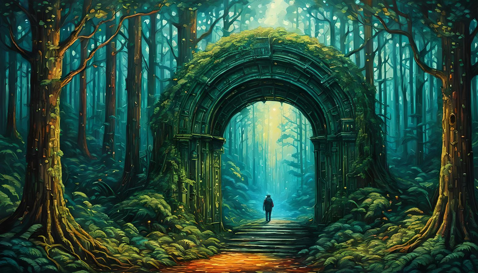 Forest to City Portal in Neo-Expressionist Comic Art