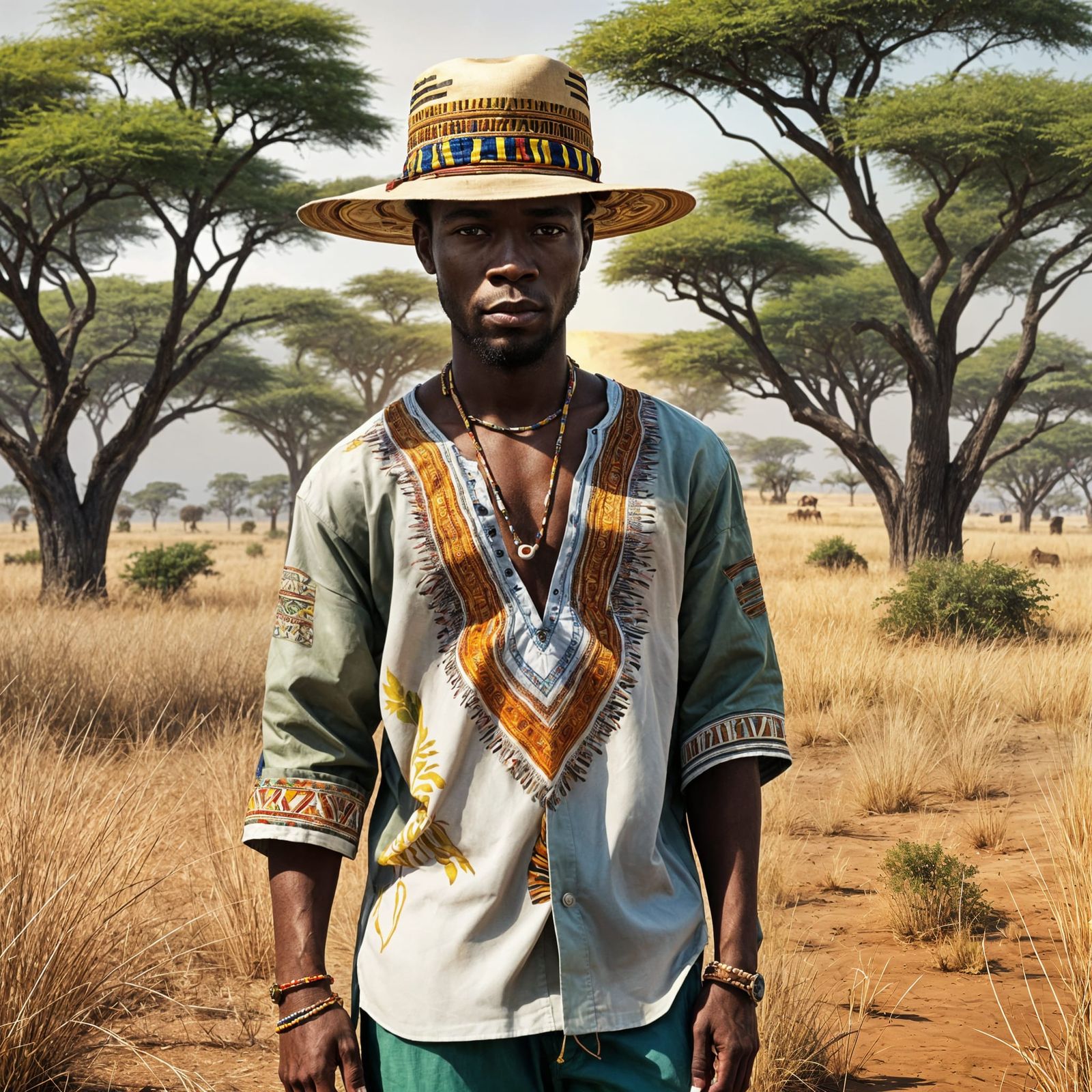 Congolese Man in African Savannah: Hyperrealistic Portrait