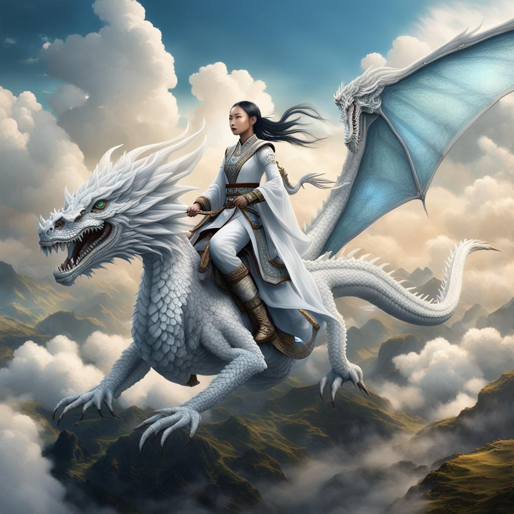 Hmong Woman Rides Dragon: Fantasy Concept Art