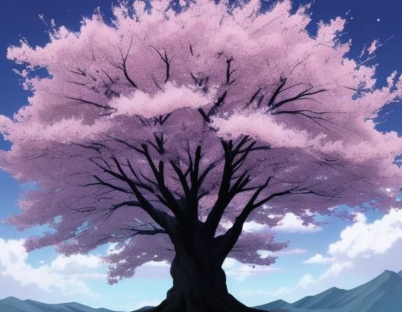 Crystal Sakura Tree on Cloud in Anime Style