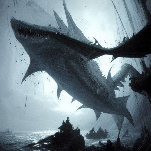 Icy Dragon Shark of Destruction: Gothic Horror Art