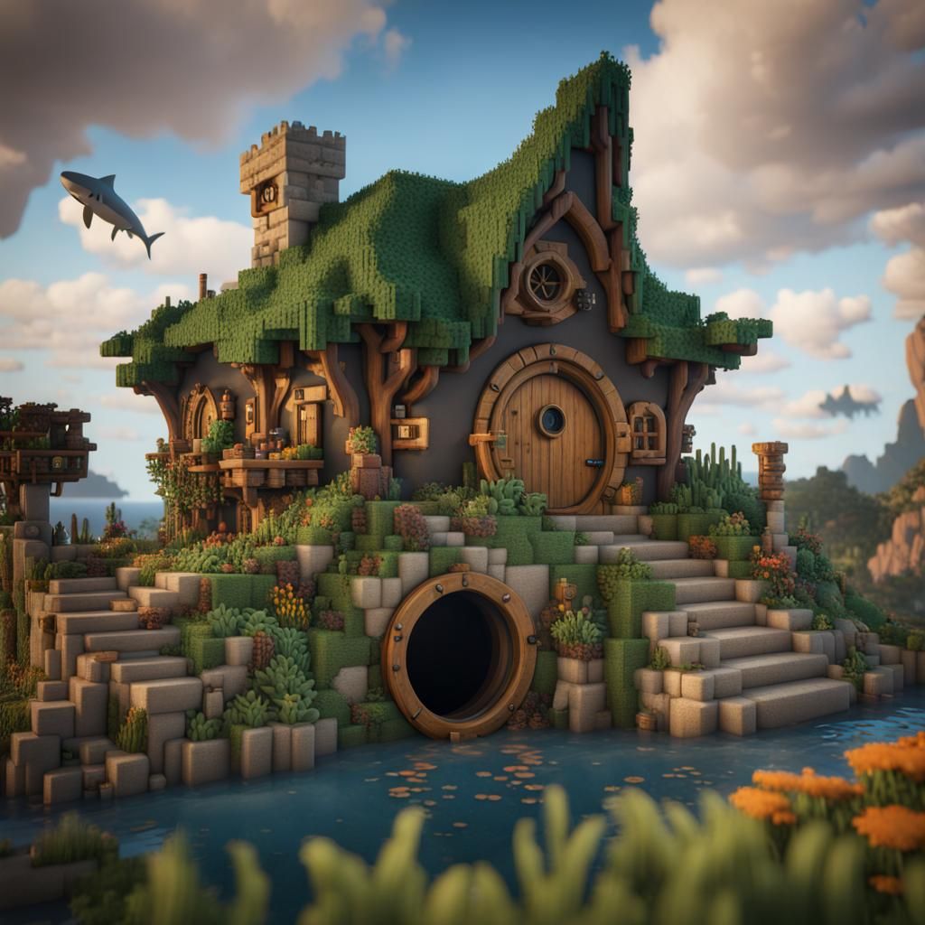 Shark Builds Hobbit Hole in Minecraft
