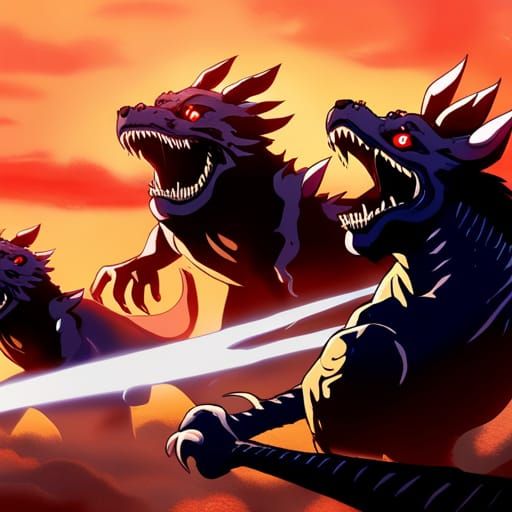 Cerberus vs Dragon: Studio Ghibli Anime Key Visual