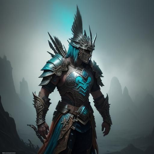 Detailed Warrior in Ornate Armor Ready for Battle