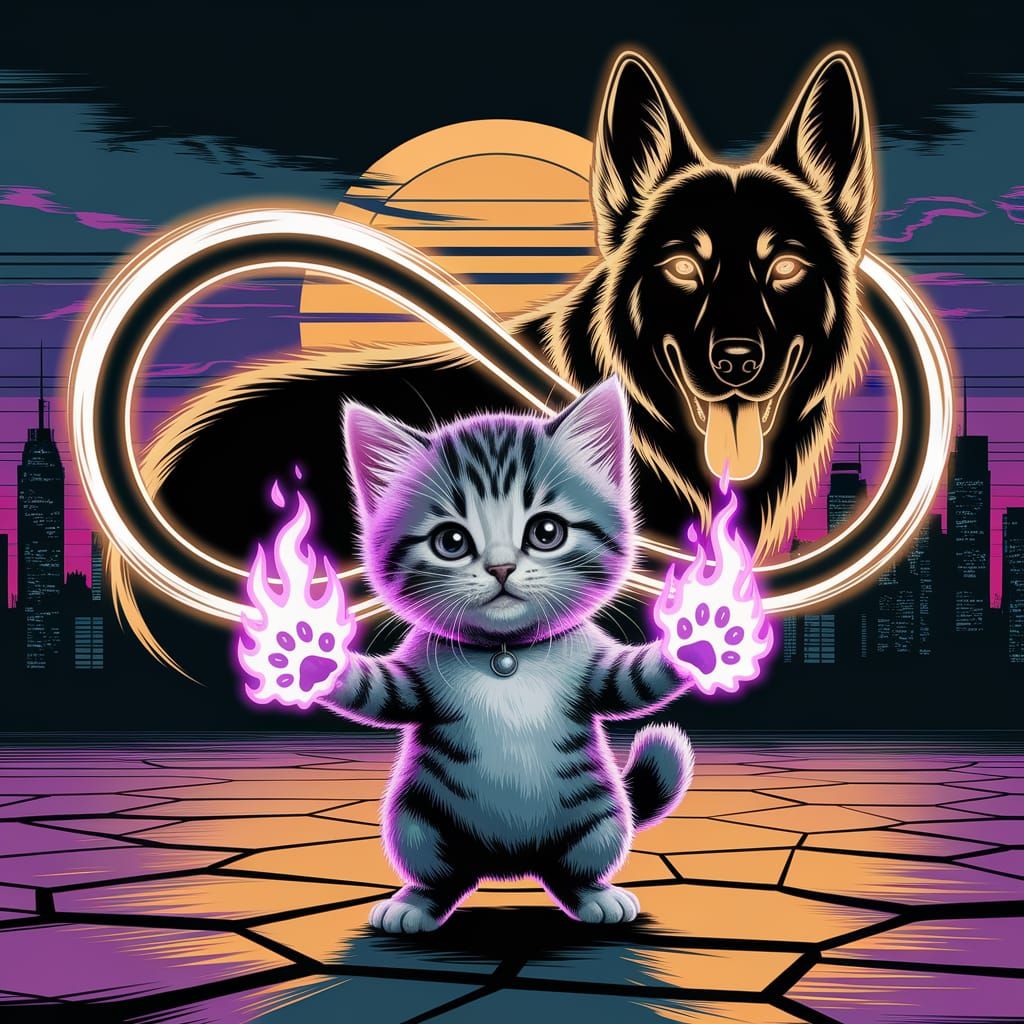 Cute Kitten Conjures Violet Flames with German Shepherd Guar...