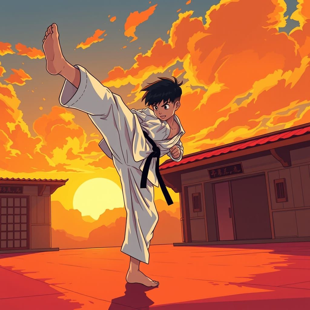 Karate Kid High Kick, Toriyama-Inspired Action