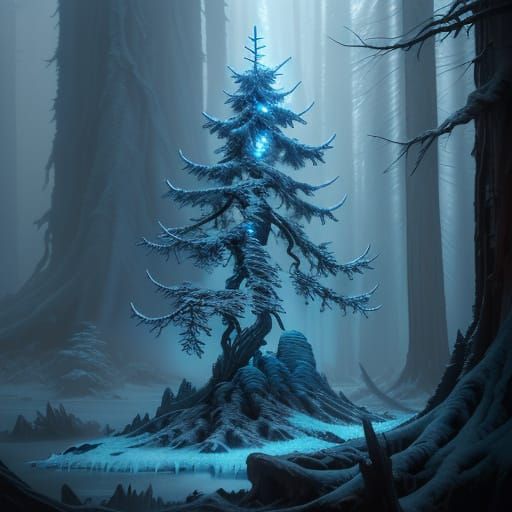 Icy Frostpine Tree in Dark Fantasy Style