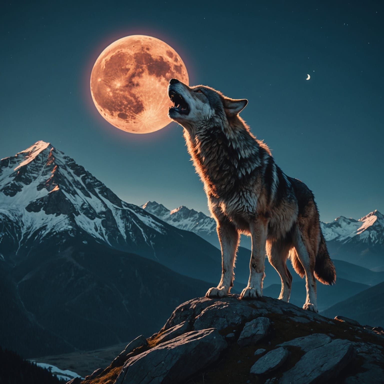 Majestic Wolf Howling at the Moon
