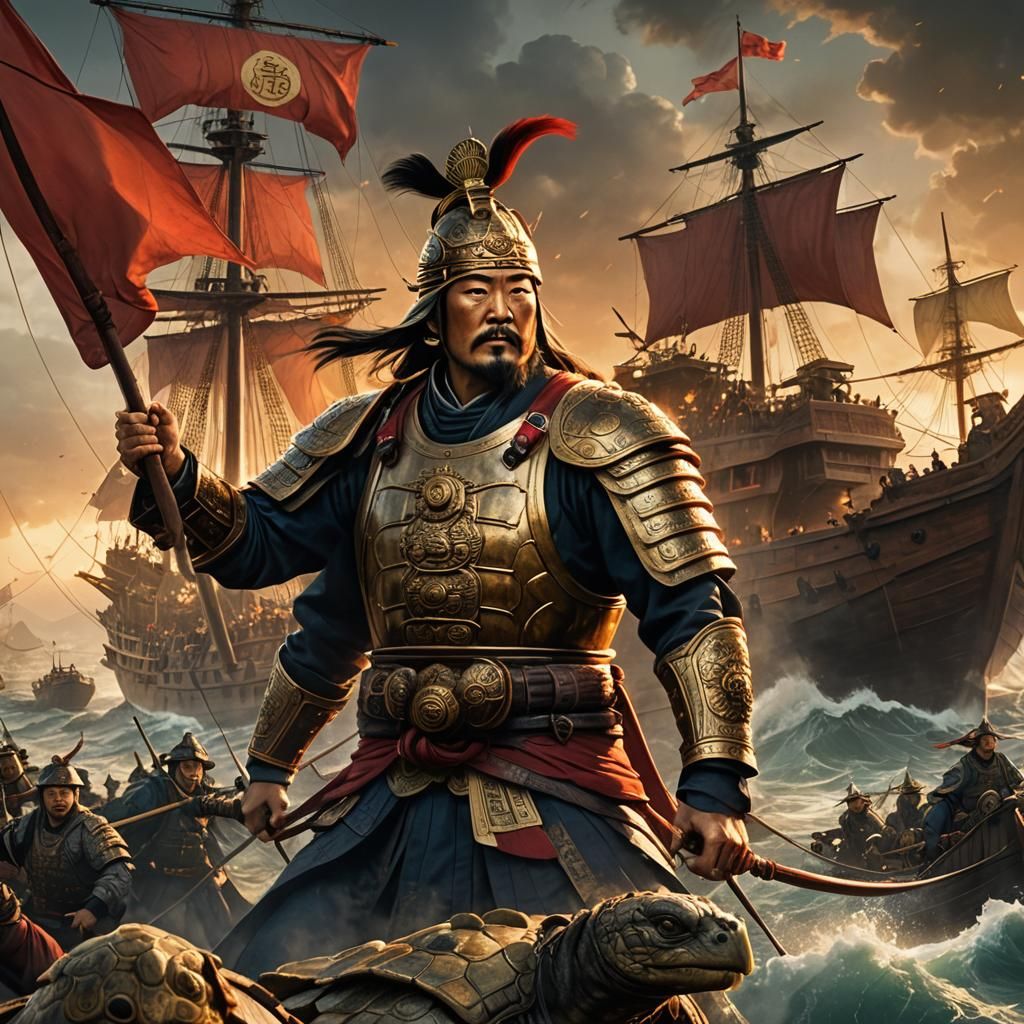 Admiral Yi Sun-sin Commands Turtle Ship: Epic Battle