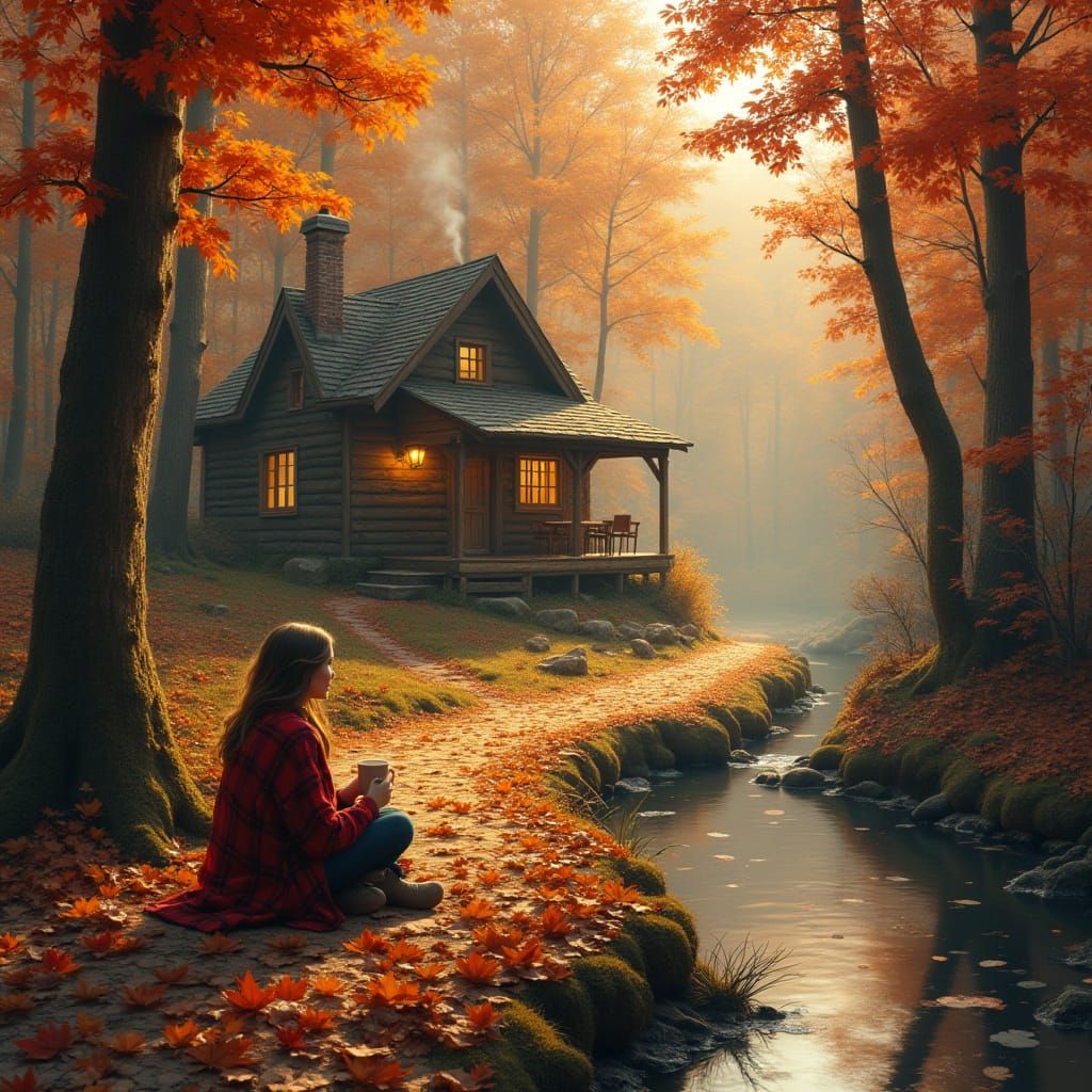 Cozy Autumn Forest Cabin in Whimsical Style