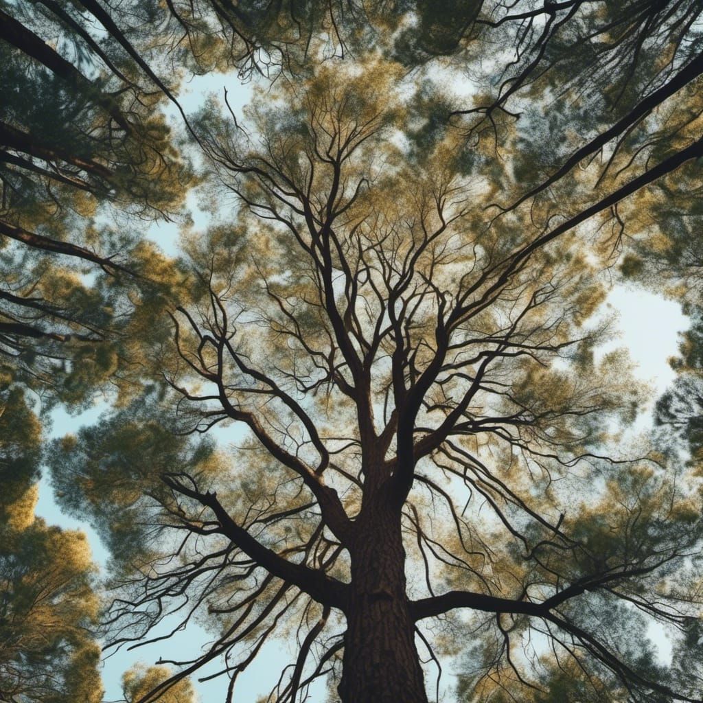 Giant Tree Reaching Skyward: Retro Anime Fusion