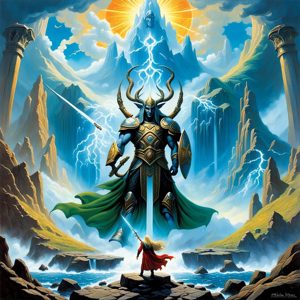 Epic Battle of Gods in Asgard: An Oil Painting