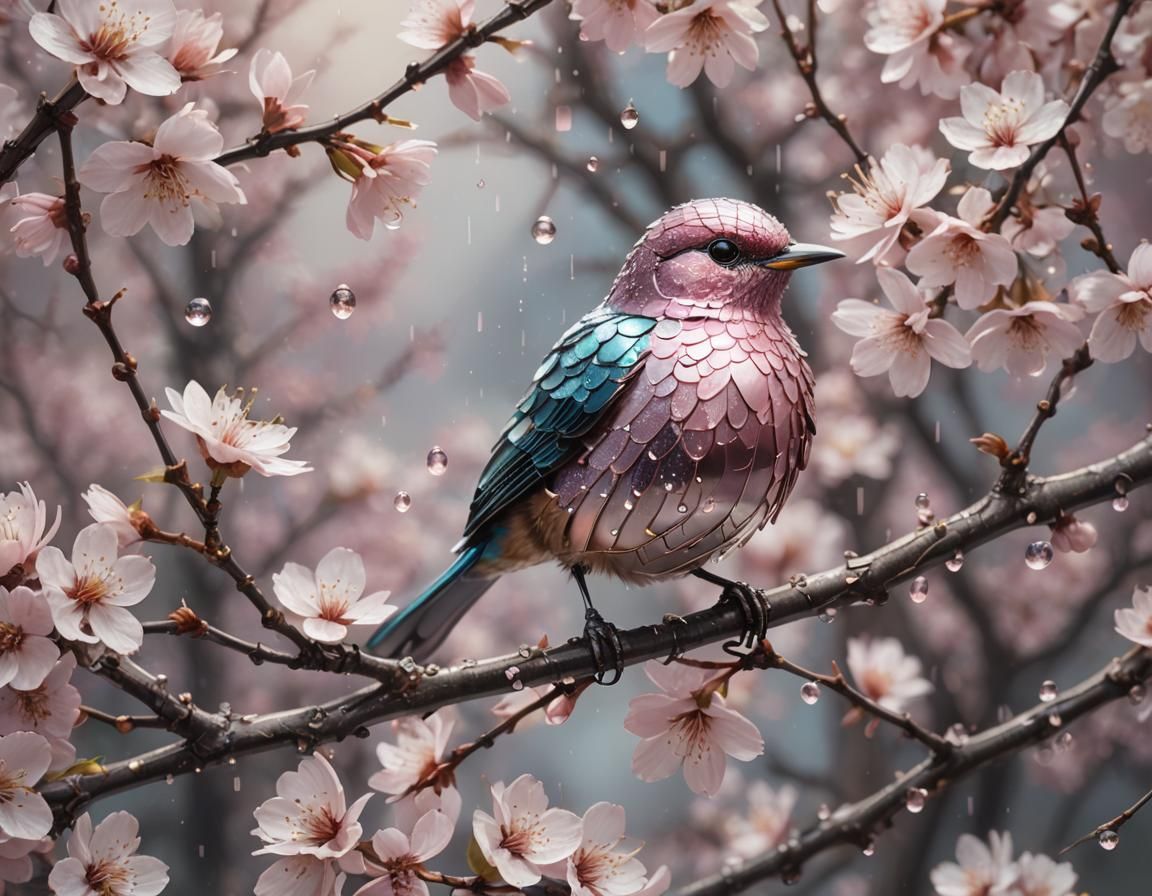 Electronic Bird on Cherry Blossoms: Glitching 2D Art