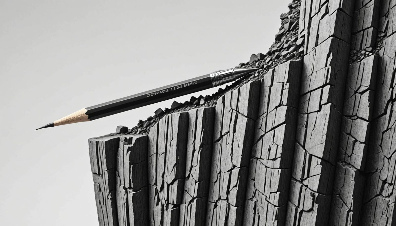 Graphite Pencil Tip Becomes Cliff-Side Landscape
