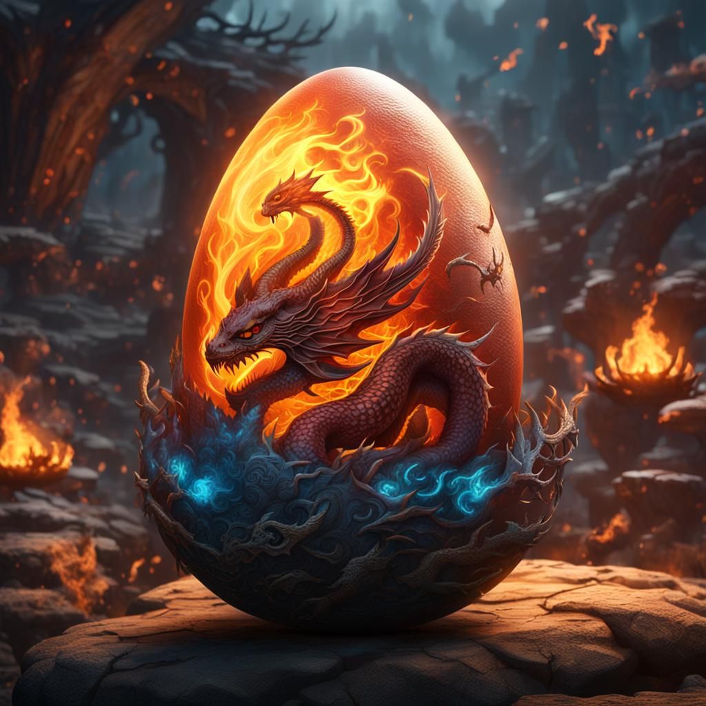 Flaming Dragon Egg with Glowing Tattoos