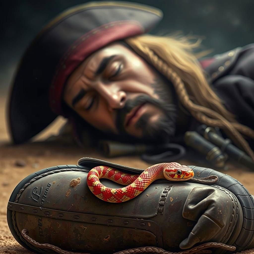 Coral Snake in Boot, Hyperrealistic Close-Up
