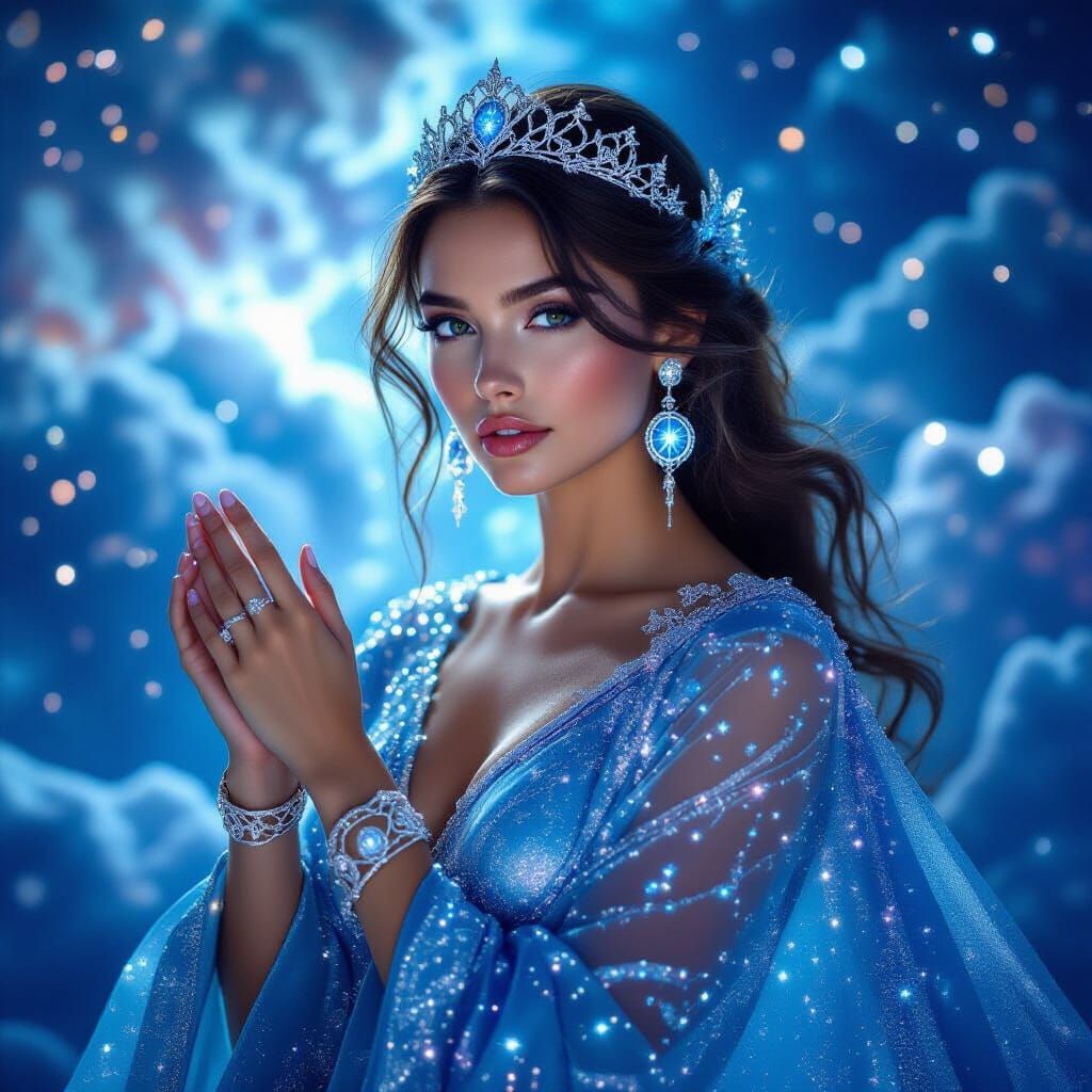 Celestial Woman in Cosmic Dreamscape: Editorial Fashion