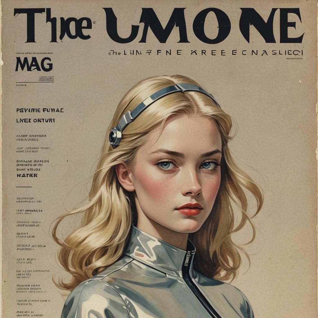 Futuristic Magazine Cover with Blonde Woman