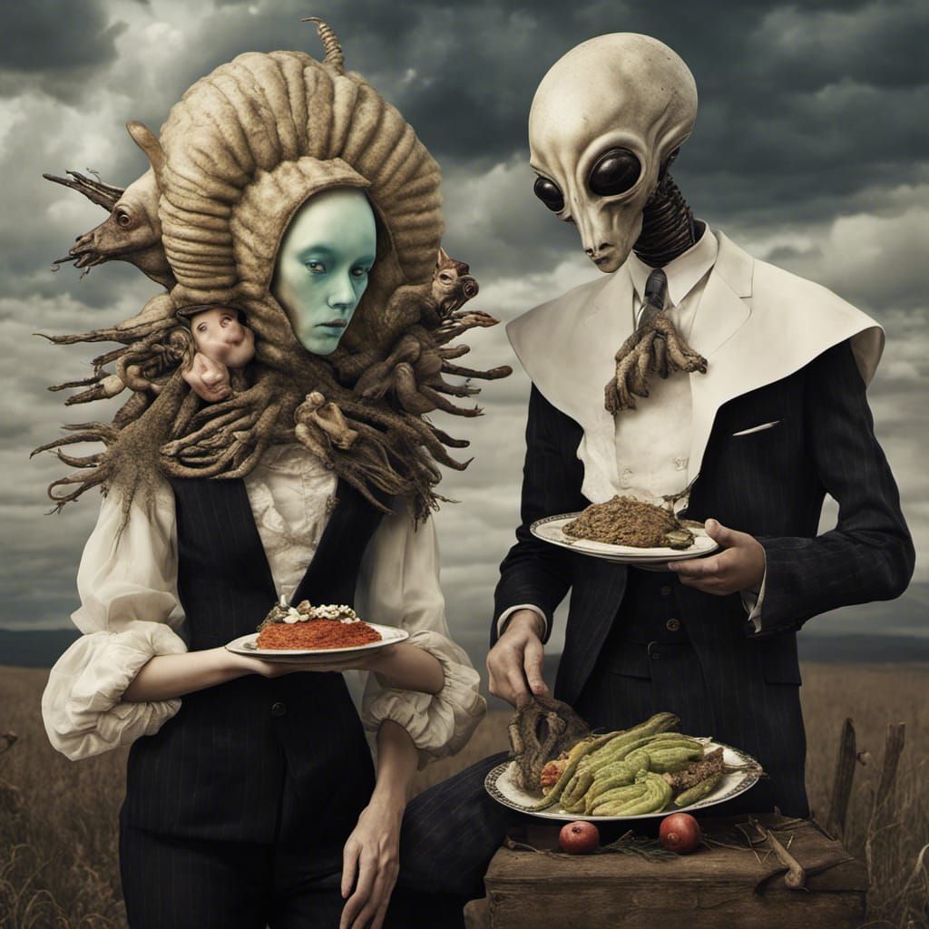 Dreamlike Alien Feast in Hyperrealistic Detail