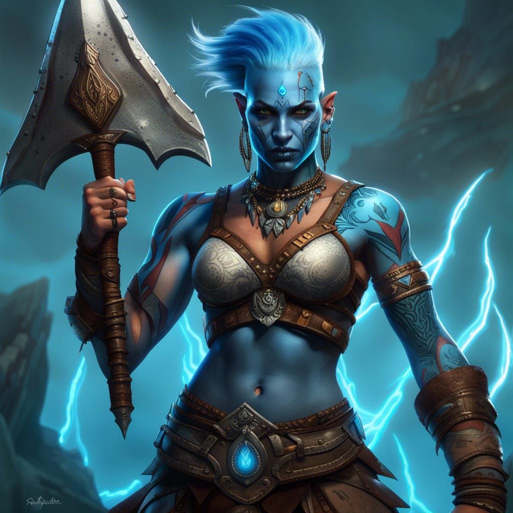 Goddess Barbarian with Tattoos, Fantasy Concept Art