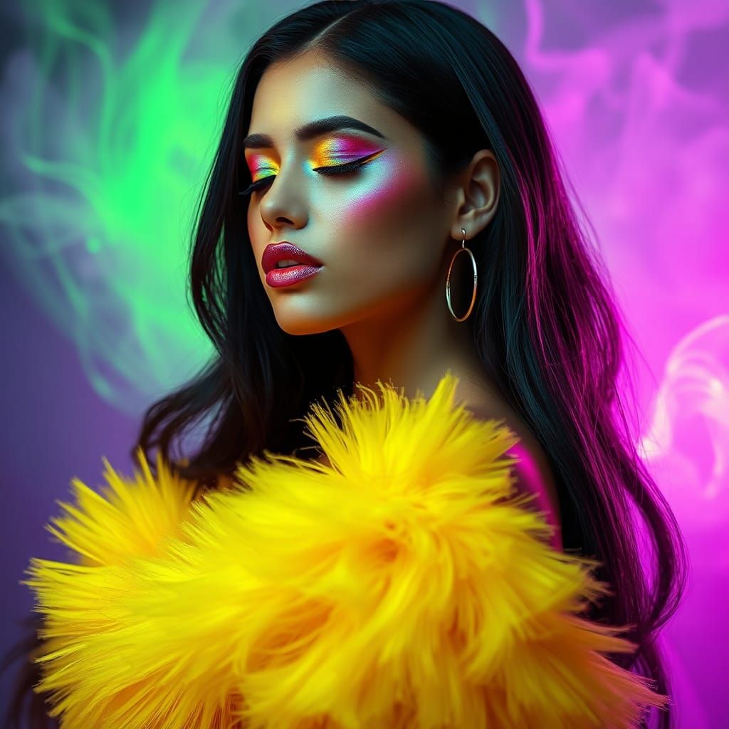 Futuristic Woman with Neon Glow in Vaporous Dreamscape