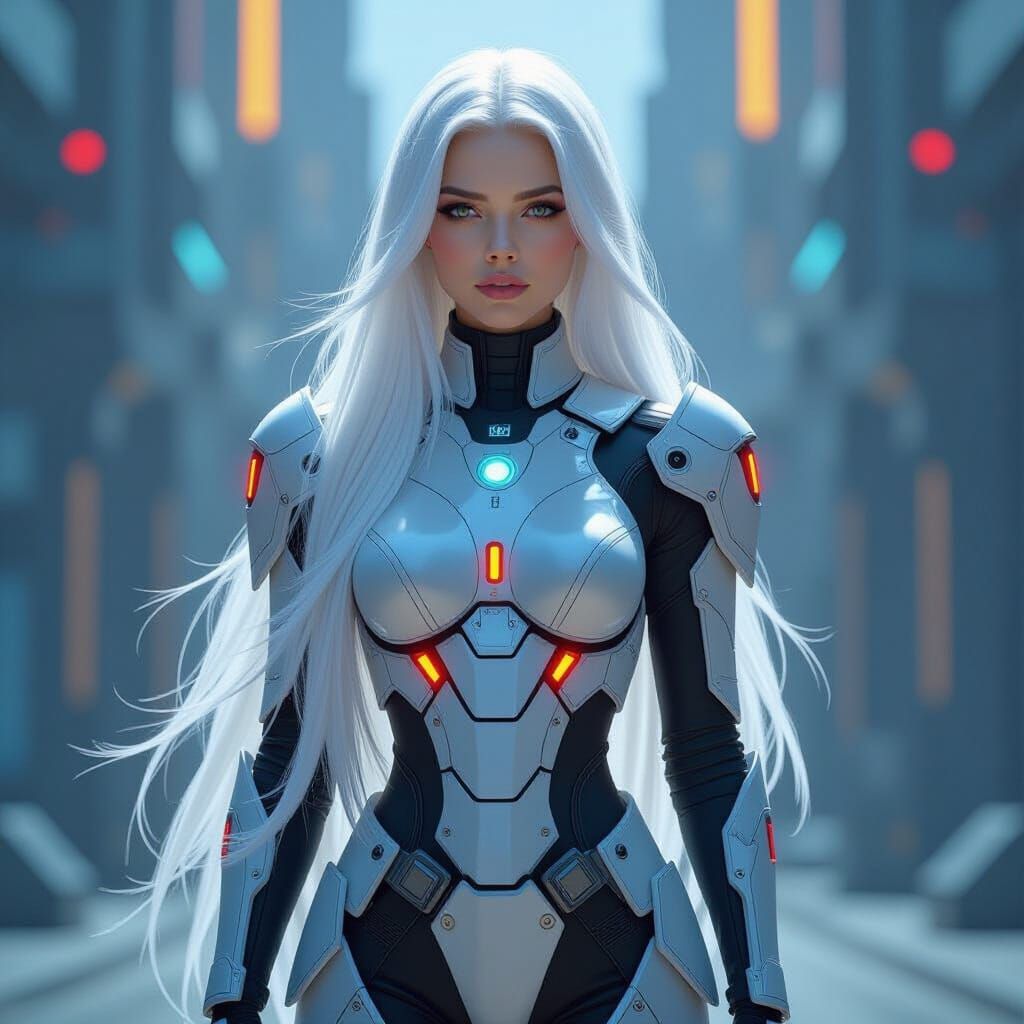 Futuristic Woman in Metallic Armor, Digital Art