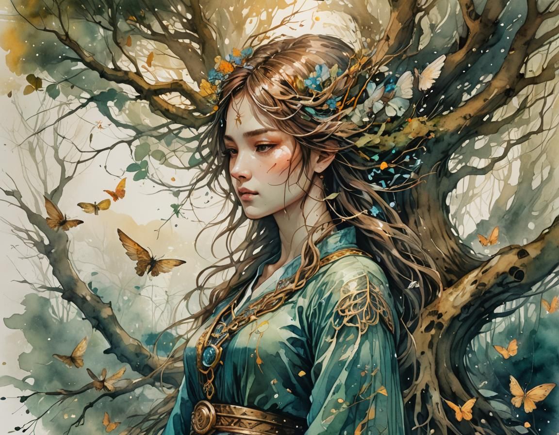 Complex Tree Root System in Digital Watercolor