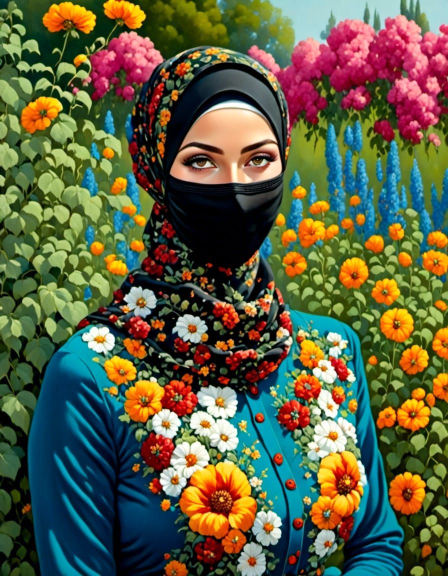 Elegant Hijabi Woman in Flowered Dress Portrait