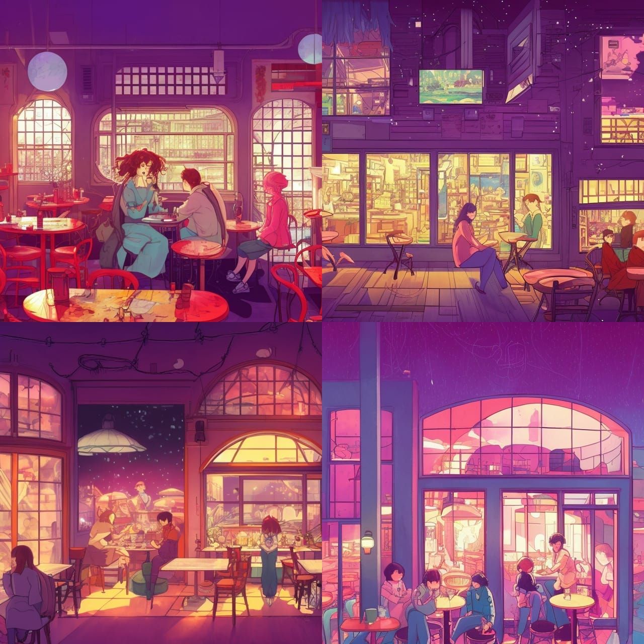 Cozy Cyberpunk Cafe Illustration in Digital Art Style