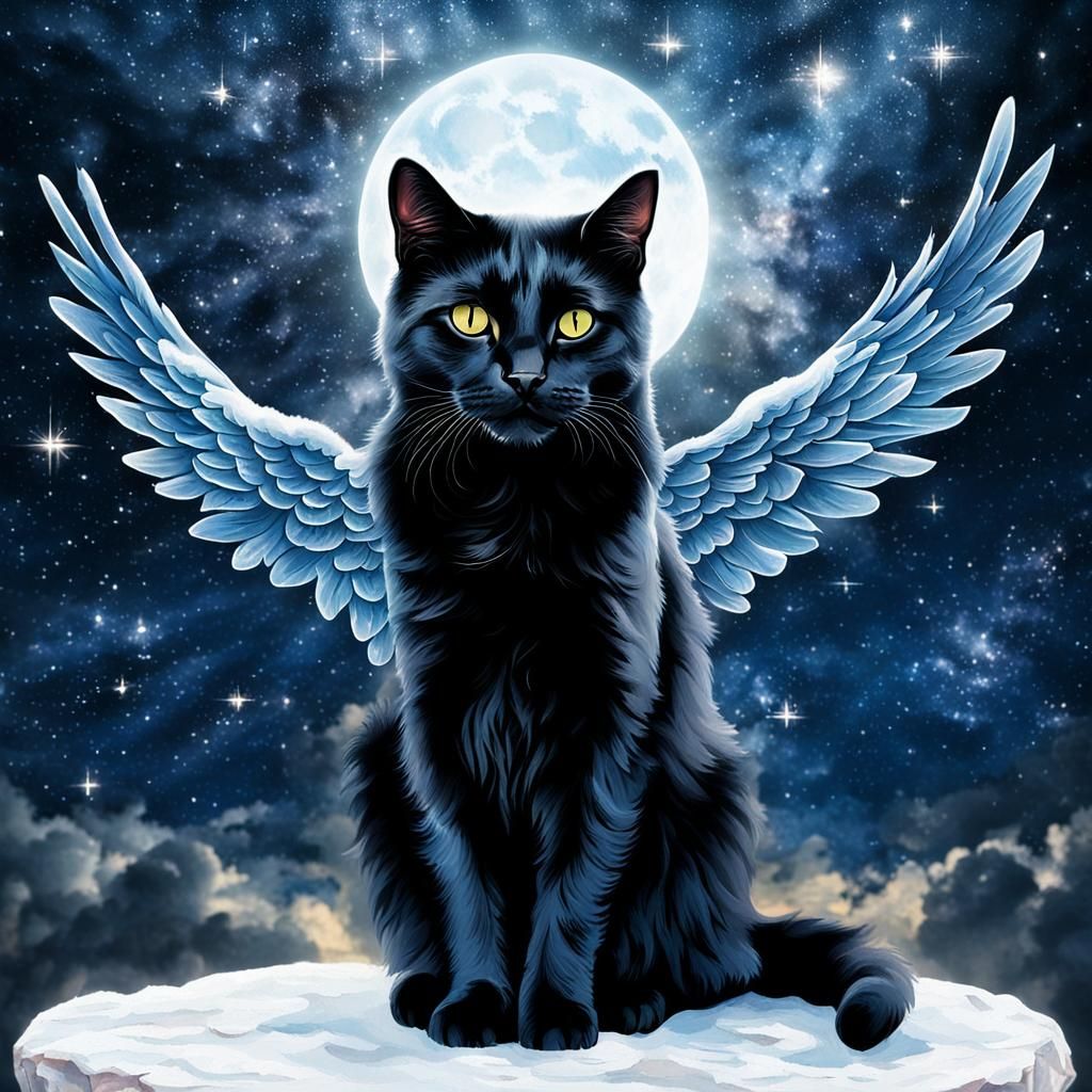 Angelic Black Cat Ascends to Heaven