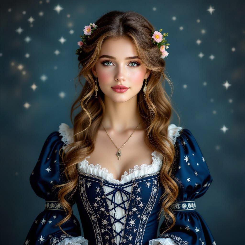 Victorian Bohemian Woman Under Starry Night Sky