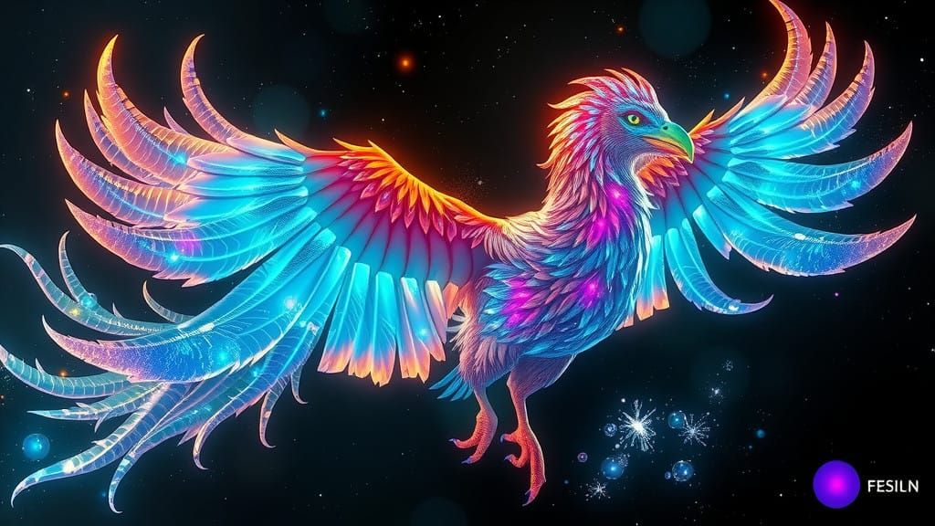 Celestial Phoenix Hybrid in Cosmic Splendor