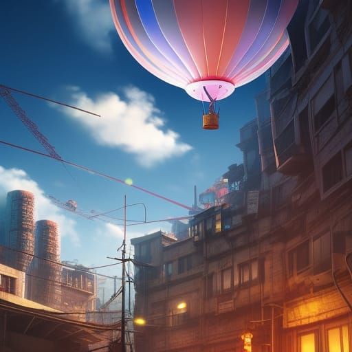 Balloons Over Lost City: Anime Digital Art